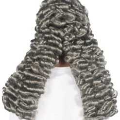 HPO Colonial Men Judge Curly Long Grey Wig | Premium Breathable Capless Cap