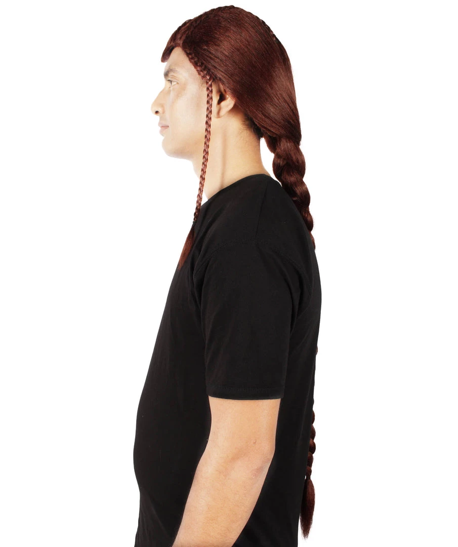 HPO Adult Men's Humanoid Warrior Braided Dark Auburn Wig