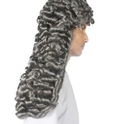 HPO Colonial Men Judge Curly Long Grey Wig | Premium Breathable Capless Cap