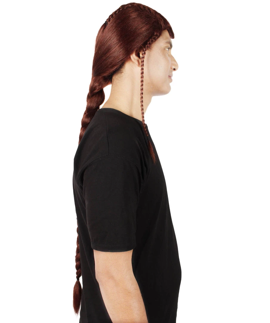HPO Adult Men's Humanoid Warrior Braided Dark Auburn Wig