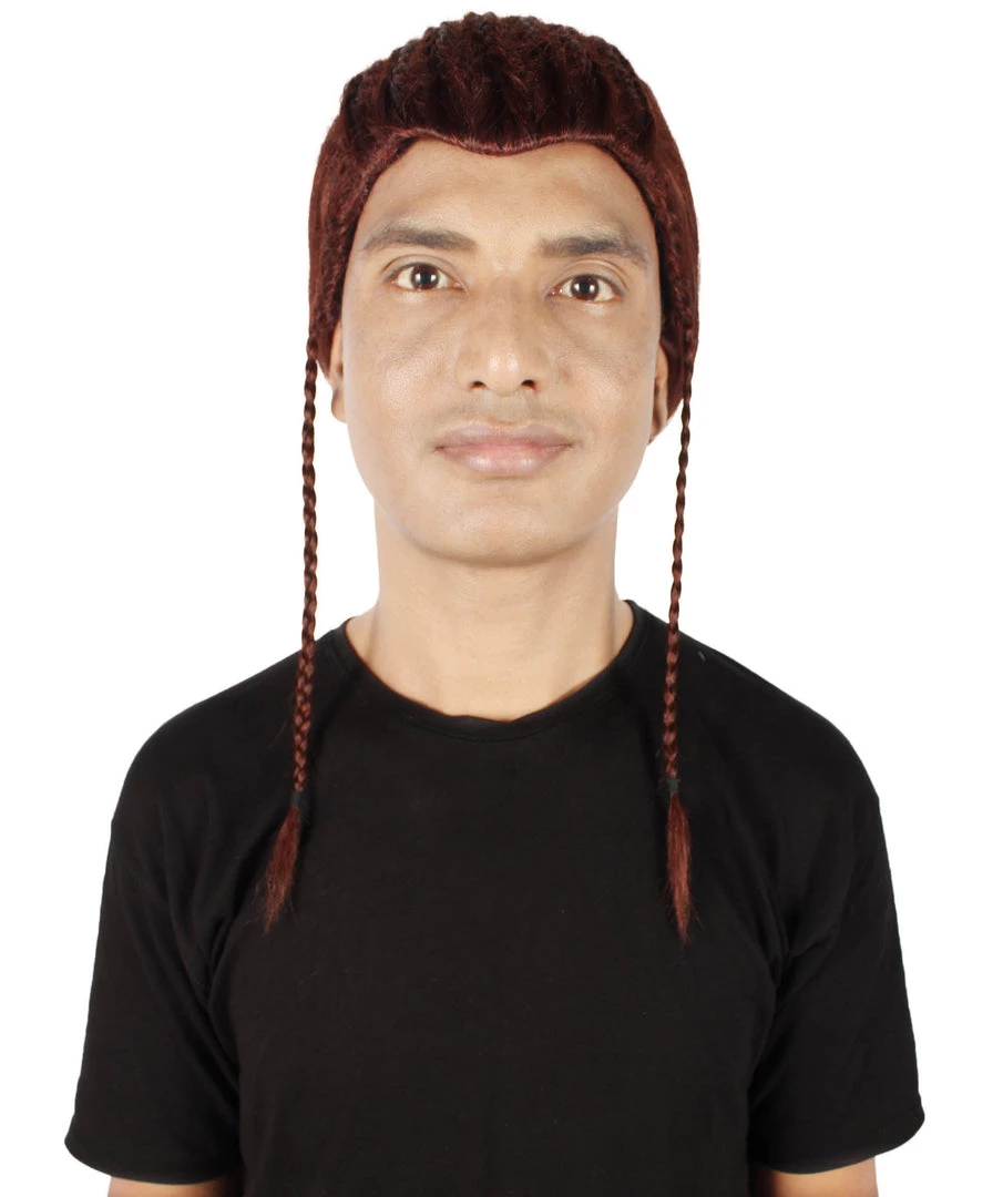 HPO Adult Men's Humanoid Warrior Braided Dark Auburn Wig