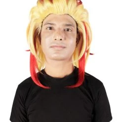 HPO Adult Men's Anime Demon Hunter Yellow & Red Flame Hair Wig