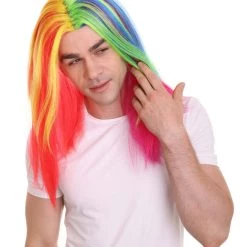 HPO Rainbow Rapper | Multicolor Straight Medium Length Music Icon Wig | Premium Halloween Wig