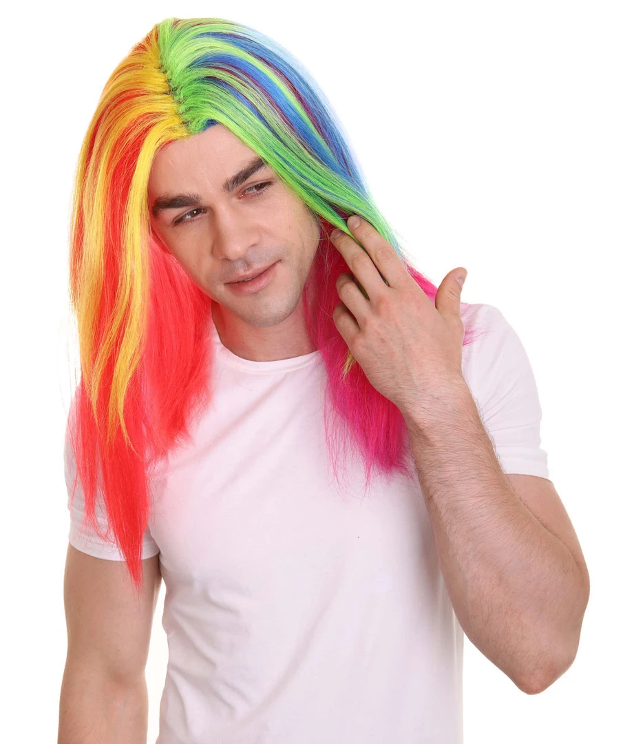 HPO Rainbow Rapper | Multicolor Straight Medium Length Music Icon Wig | Premium Halloween Wig