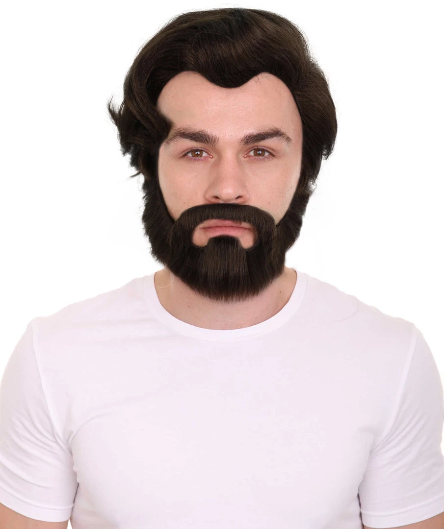 Adult Men's Medium Length Halloween Cosplay Antagonist Costume Wig With Beard, Synthetic Soft Fiber Hair, Perfect For Your Next Video Game Convention And Group Anime Party! | HPO