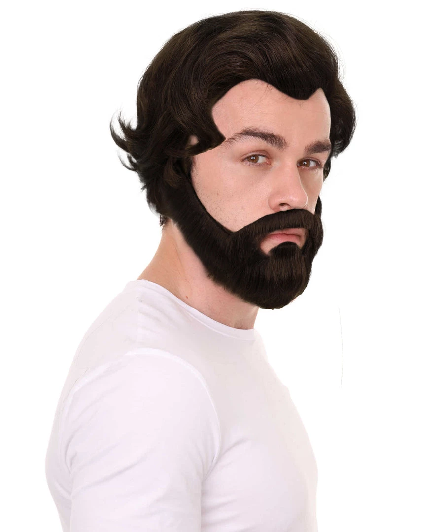 Adult Men's Medium Length Halloween Cosplay Antagonist Costume Wig With Beard, Synthetic Soft Fiber Hair, Perfect For Your Next Video Game Convention And Group Anime Party! | HPO
