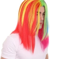 HPO Rainbow Rapper | Multicolor Straight Medium Length Music Icon Wig | Premium Halloween Wig