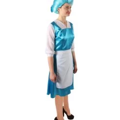 HPO Women's Belle Cosplay Costume Blue Maid Dress With Apron And Headwear