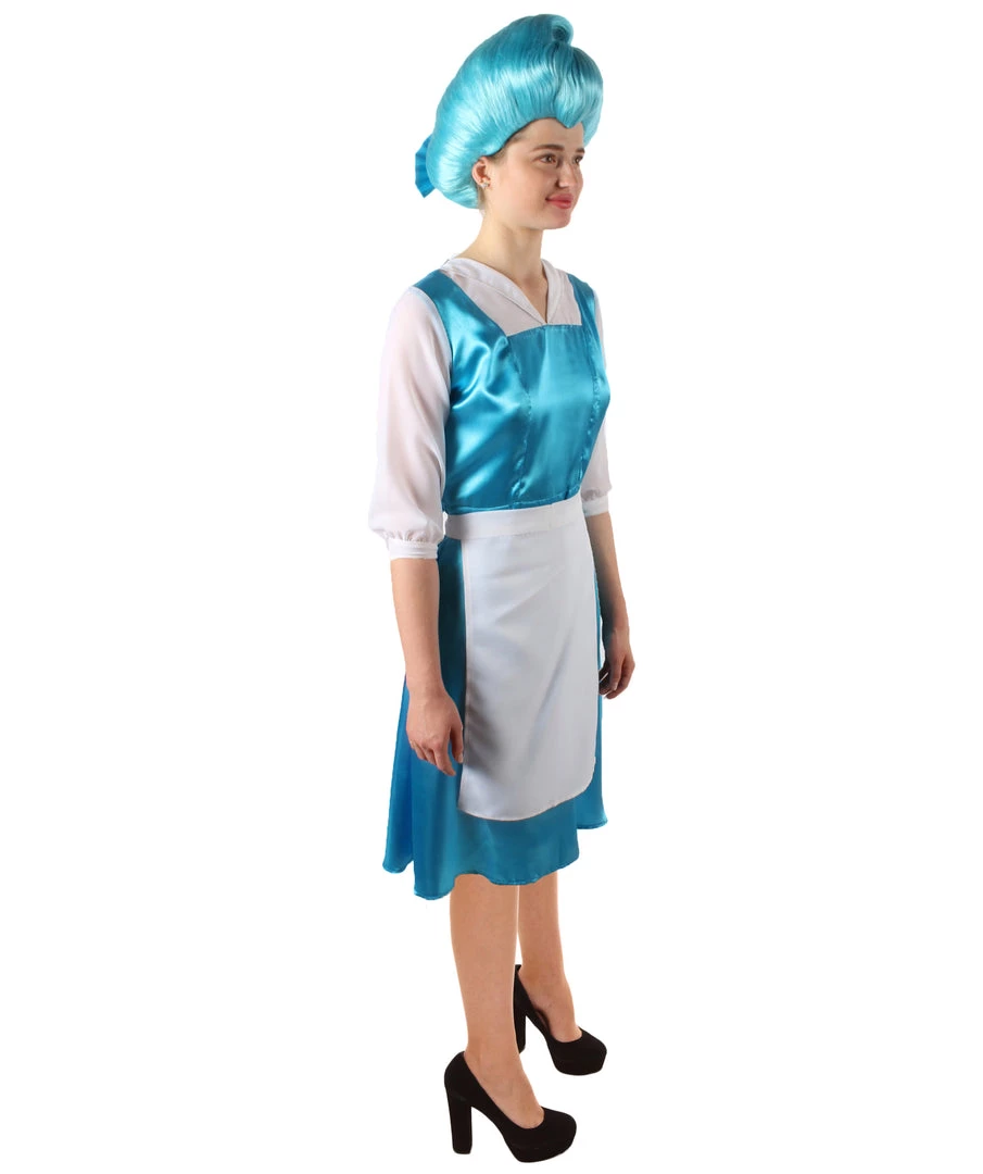 HPO Women's Belle Cosplay Costume Blue Maid Dress With Apron And Headwear