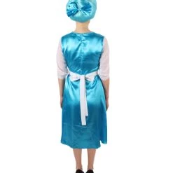 HPO Women's Belle Cosplay Costume Blue Maid Dress With Apron And Headwear