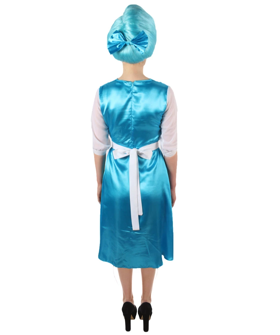HPO Women's Belle Cosplay Costume Blue Maid Dress With Apron And Headwear