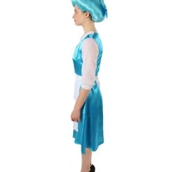 HPO Women's Belle Cosplay Costume Blue Maid Dress With Apron And Headwear