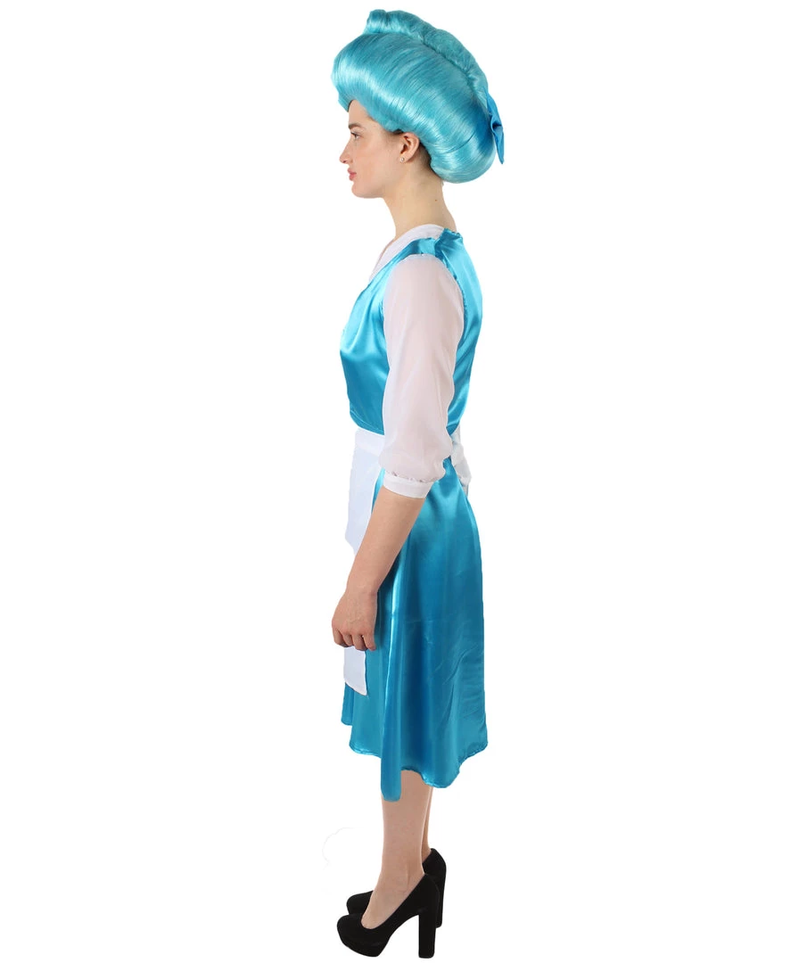 HPO Women's Belle Cosplay Costume Blue Maid Dress With Apron And Headwear