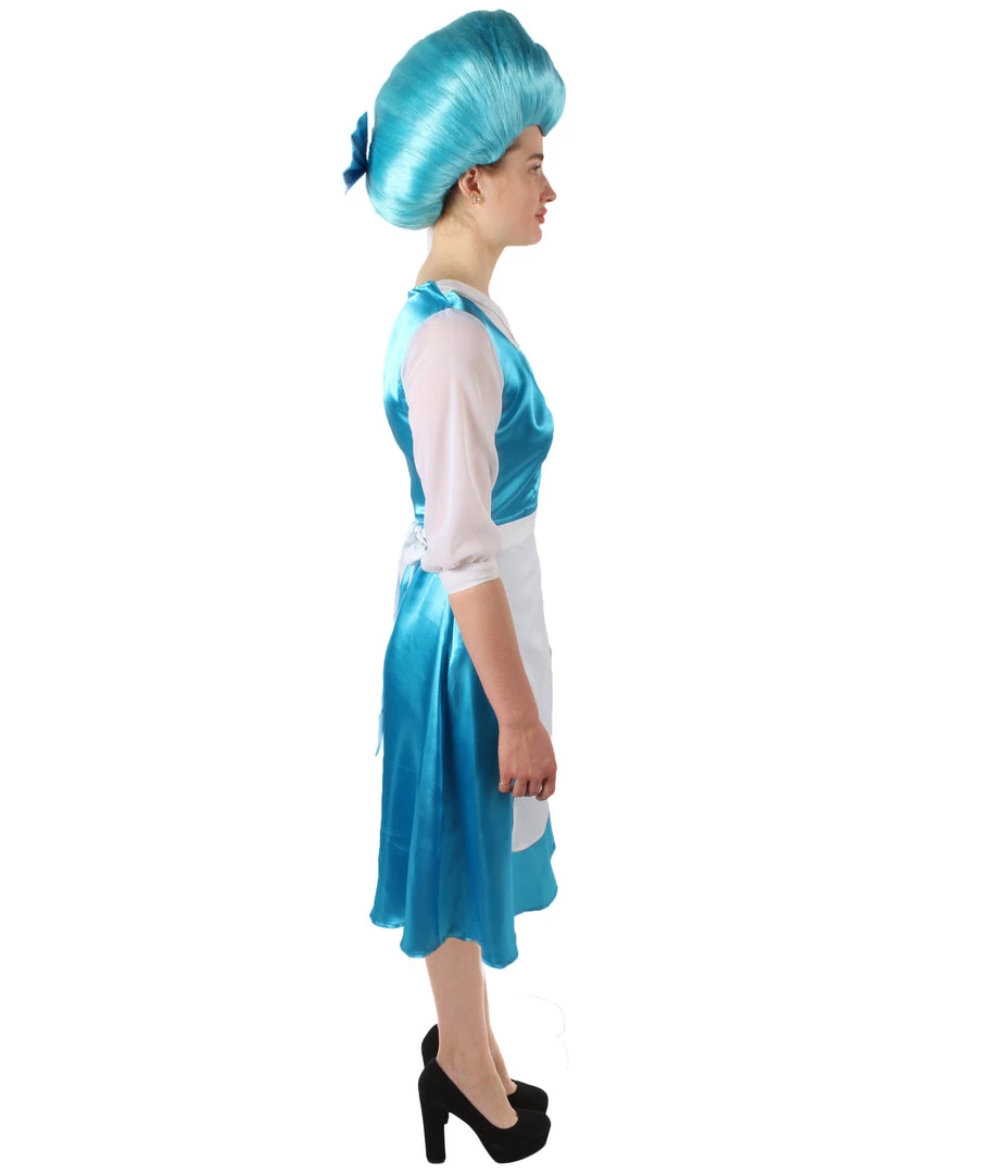 HPO Women's Belle Cosplay Costume Blue Maid Dress With Apron And Headwear