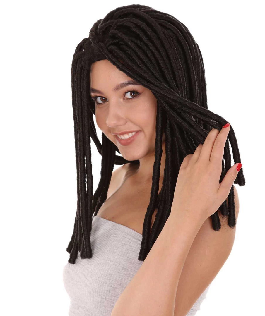 HPO Women's Long Black Dreadlock Womens Wig | Dramatical Halloween Wig | Premium Breathable Capless Cap