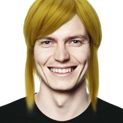 KOSMOS CW Men's Medium Length Blonde Straight 14" Traveling Adventurer Cosplay Wig - Capless Cap Heat Resistant Fibers - Unconventional Pigtail Style