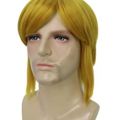 KOSMOS CW Men's Medium Length Blonde Straight 14" Traveling Adventurer Cosplay Wig - Capless Cap Heat Resistant Fibers - Unconventional Pigtail Style