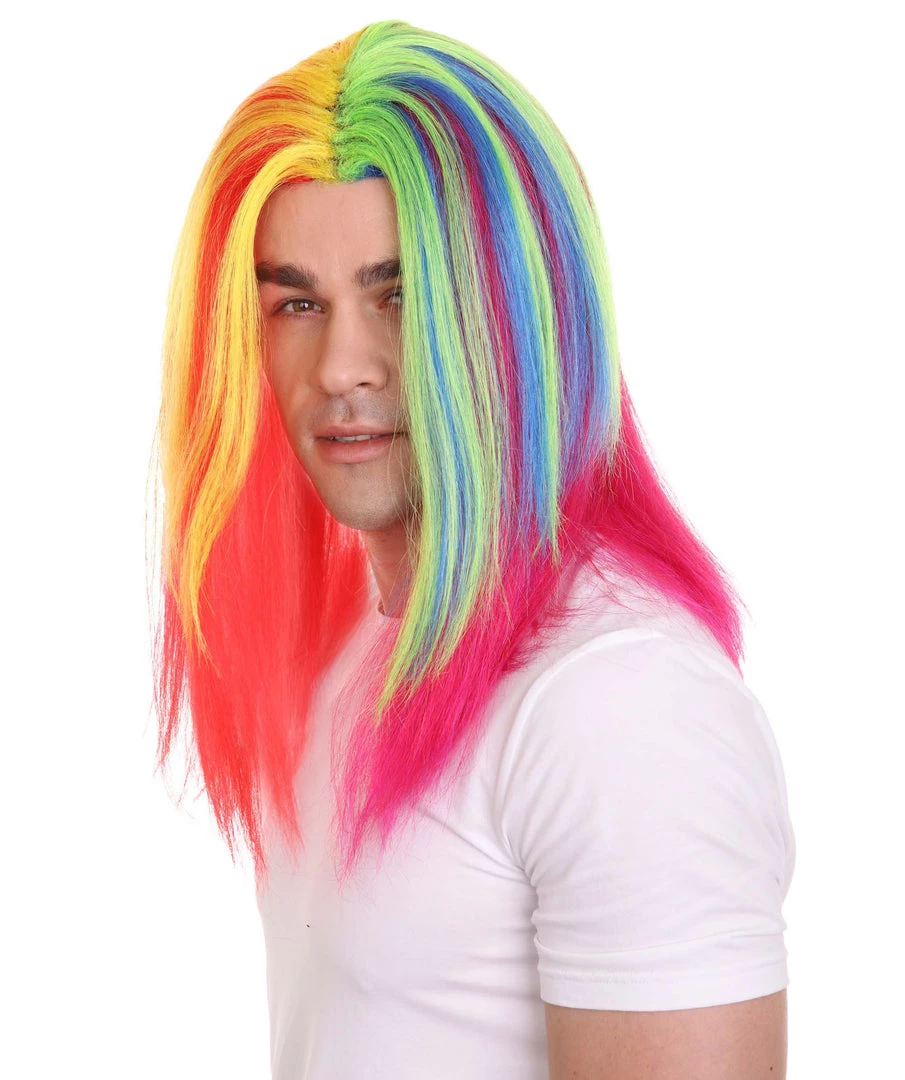 HPO Rainbow Rapper | Multicolor Straight Medium Length Music Icon Wig | Premium Halloween Wig