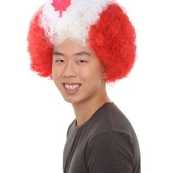 FLAGWIGS Canada Afro Wig | White Red Afro Wig SALE