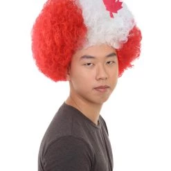 FLAGWIGS Canada Afro Wig | White Red Afro Wig SALE
