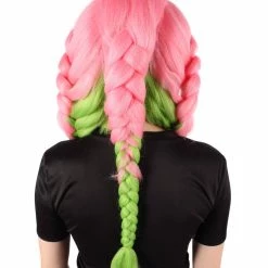 HPO Adult Women's Anime Cosplay Demon Hunter Rainbow Pink Braids And Bangs Wig