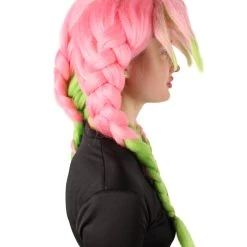 HPO Adult Women's Anime Cosplay Demon Hunter Rainbow Pink Braids And Bangs Wig