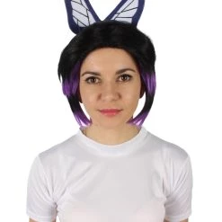 HPO Adult Women's Demon Hunter Black And Dark Purple Wig & Butterfly Accessory