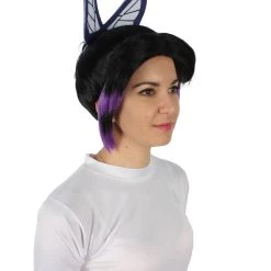 HPO Adult Women's Demon Hunter Black And Dark Purple Wig & Butterfly Accessory