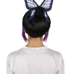 HPO Adult Women's Demon Hunter Black And Dark Purple Wig & Butterfly Accessory