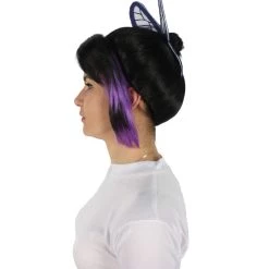 HPO Adult Women's Demon Hunter Black And Dark Purple Wig & Butterfly Accessory
