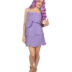 HPO Adult Women's Satin And Chenille Trolls Costume | Purple Cosplay Costume