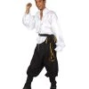 HPO Adult Men's Satin Ruffle Pirate 3Pc Costume | White & Black Halloween Costume