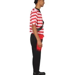 HPO Adult Men's Stripes Pirate Costume | Black, Red & White Halloween Costume