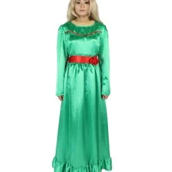 HPO Women's Evil Annabella Doll | White Long Maxi Dress In Satin-Feel | Premium Horror Halloween Costume