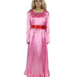 HPO Women's Evil Annabella Doll | White Long Maxi Dress In Satin-Feel | Premium Horror Halloween Costume