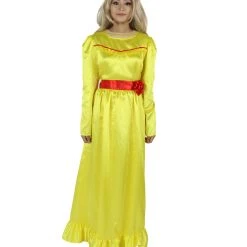 HPO Women's Evil Annabella Doll | White Long Maxi Dress In Satin-Feel | Premium Horror Halloween Costume