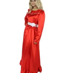 HPO Women's Evil Annabella Doll | White Long Maxi Dress In Satin-Feel | Premium Horror Halloween Costume