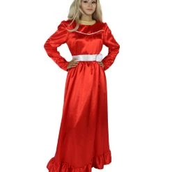 HPO Women's Evil Annabella Doll | White Long Maxi Dress In Satin-Feel | Premium Horror Halloween Costume