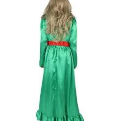 HPO Women's Evil Annabella Doll | White Long Maxi Dress In Satin-Feel | Premium Horror Halloween Costume