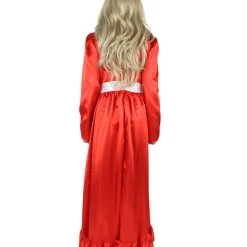 HPO Women's Evil Annabella Doll | White Long Maxi Dress In Satin-Feel | Premium Horror Halloween Costume