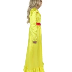 HPO Women's Evil Annabella Doll | White Long Maxi Dress In Satin-Feel | Premium Horror Halloween Costume