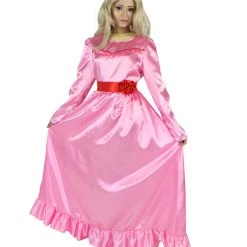 HPO Women's Evil Annabella Doll | White Long Maxi Dress In Satin-Feel | Premium Horror Halloween Costume