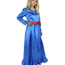 HPO Women's Evil Annabella Doll | White Long Maxi Dress In Satin-Feel | Premium Horror Halloween Costume