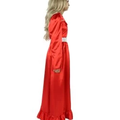 HPO Women's Evil Annabella Doll | White Long Maxi Dress In Satin-Feel | Premium Horror Halloween Costume