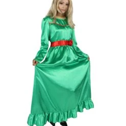 HPO Women's Evil Annabella Doll | White Long Maxi Dress In Satin-Feel | Premium Horror Halloween Costume