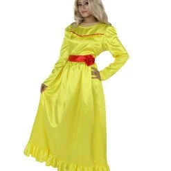 HPO Women's Evil Annabella Doll | White Long Maxi Dress In Satin-Feel | Premium Horror Halloween Costume