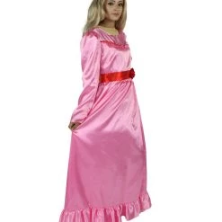 HPO Women's Evil Annabella Doll | White Long Maxi Dress In Satin-Feel | Premium Horror Halloween Costume