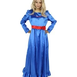HPO Women's Evil Annabella Doll | White Long Maxi Dress In Satin-Feel | Premium Horror Halloween Costume