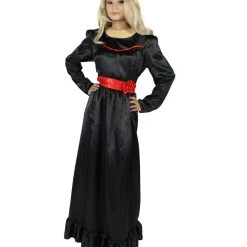 HPO Women's Evil Annabella Doll | White Long Maxi Dress In Satin-Feel | Premium Horror Halloween Costume