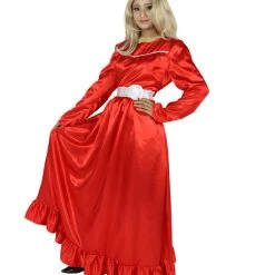 HPO Women's Evil Annabella Doll | White Long Maxi Dress In Satin-Feel | Premium Horror Halloween Costume